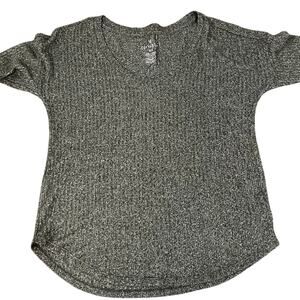 American Eagle Soft & Sexy Ribbed Long Sleeve V-Neck Top Green Small